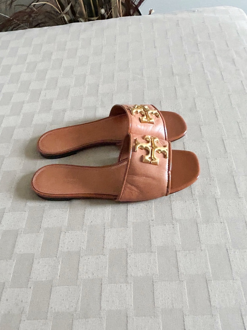Tory Burch Eleanor Slides Sandals in Bourbon Brown Goat Leather - Picture 5 of 13
